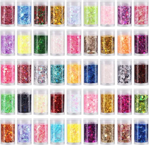 Vista 16 de Licool - Brillantina gruesa holográfica, juego de 12, purpurina artesanal para manualidades de resina, purpurina cosmética para uñas, cuerpo, cara