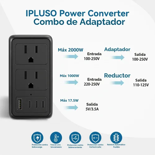 Vista 4 de 2000W 220V a 110V Convertidor de voltaje de EE. UU. a Europa para secador Negro