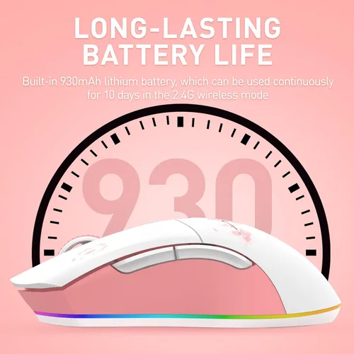 Vista 7 de DAREU Ratón inalámbrico Sakura rosa para juegos con base de carga recargable RGB, DPI de 12K, 6 botones programables con sensor de alta precisión