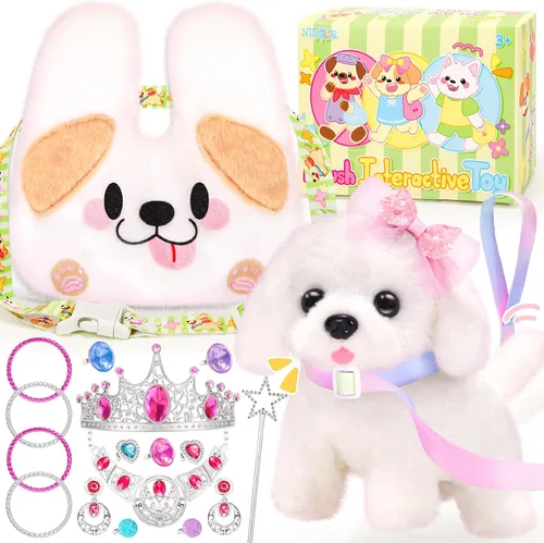Vista 9 de NINAOR Juguetes interactivos para gatos para niños con bolsas bandolera, peluche de gato con correa para caminar y maullar, juguete de robot gatito