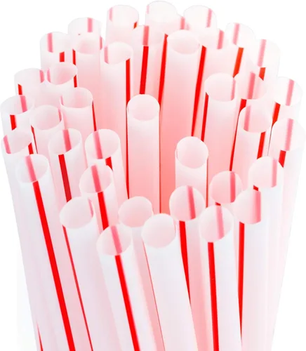 Vista 8 de Pajitas de plástico sanitarias retro extra resistentes, 300 unidades, sin BPA, envueltas individualmente, a rayas rojas y blancas, desechables