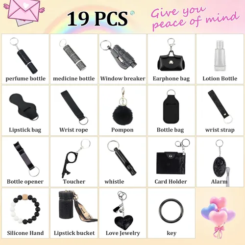 Vista 3 de Personal Safety Keychain Set for Women, Self Defense Kit with 130DB Alarm, Wristlet, Emergency Tools
