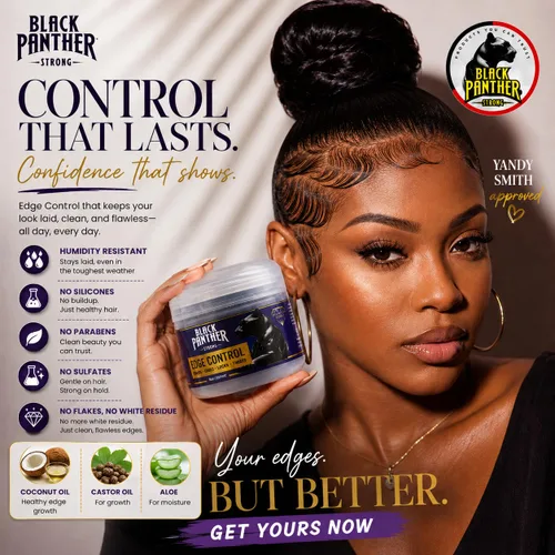 Vista 4 de Black Panther Control de bordes, resistente a la humedad, fuerte sujeción flexible para cabello natural y relajado 4C, con aceite de ricino, aceite