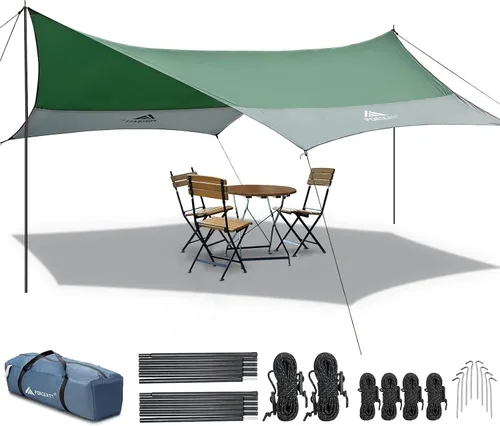 Vista 9 de Forceatt Lona de 12 x 14 pies con 2 postes, lona impermeable para camping, toldo de automóvil, lona ligera para campamento que se puede utilizar