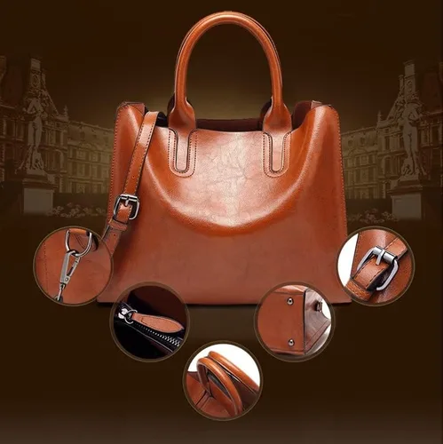 Vista 4 de Women Fashion Tote Handbags Lightweight PU Leather Satchel Shoulder Bags Retro Oil Wax Handle Purse