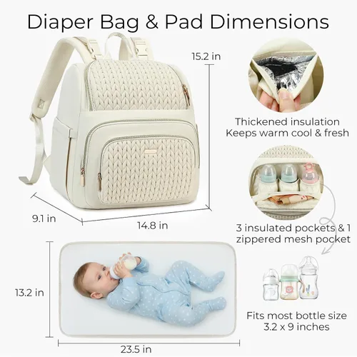 Vista 6 de MAPLELILY Mochila Bolsa de Pañales - Ligera y Elegante, Bolsa de Artículos Esenciales de Viaje para Niños, Niñas y Bebés con Cambiador, Bolsillo