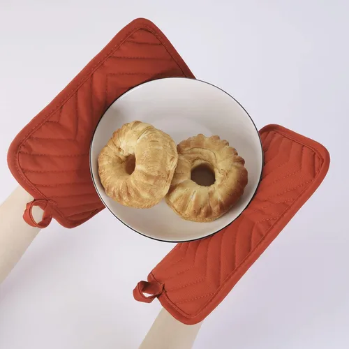 Vista 4 de Anyi Juego de soportes para ollas y guantes de horno de 7 x 9 pulgadas, resistentes al calor, de algodón, con bolsillo para ollas, características