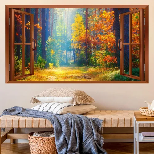 Vista 11 de Adhesivo de pared de playa 3D falso para ventanas, calcomanías de pared de paisaje marino de playa, calcomanías extraíbles 3D para paredes de Blue