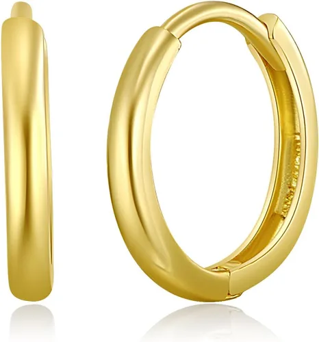 Vista 2 de Aretes de aro de oro amarillo real de 14 quilates, 0.079 in de grosor, 3 tamaños diferentes disponibles