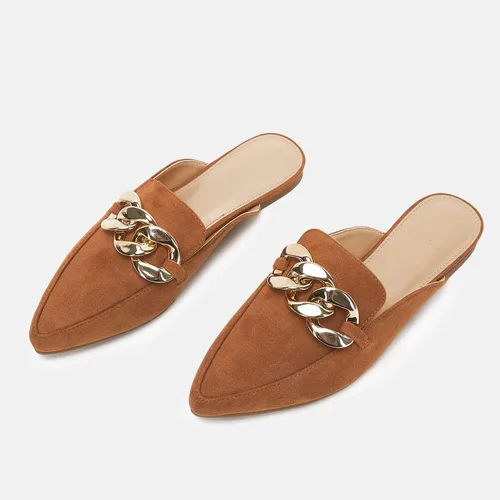 Vista 4 de Juliet Holy Mocasines planos para mujer, con puntera puntiaguda, sin espalda, sin cordones, con cadena de metal