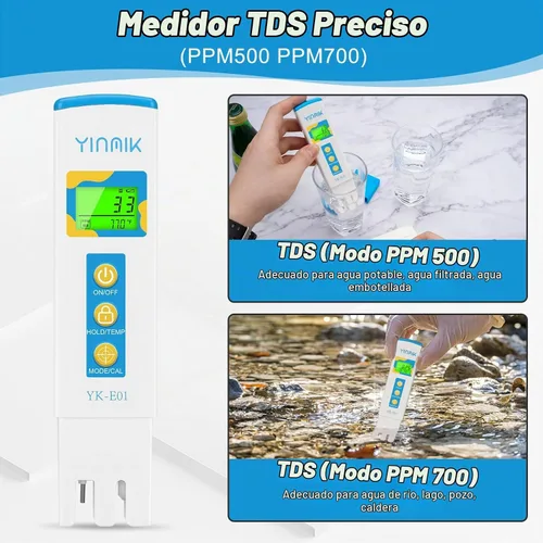 Vista 4 de Medidor TDS para agua potable, medidor PPM de agua, probador EC TDS para Blanco