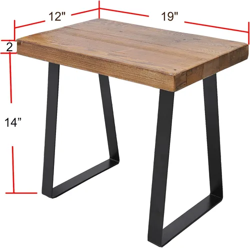 Vista 2 de Banco de madera maciza de 19 x 12 x 16 pulgadas de alto, taburetes rectangulares de entrada, mesa auxiliar rústica de café, mesa auxiliar de losa