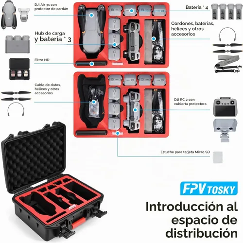 Vista 2 de FPVtosky - Funda rígida para DJI Air 3S/Air 3 Drone/Combo Fly More, Accesorios de carcasa dura impermeable Air 3S, Compatible con DJI RC2/RC-N3/RC