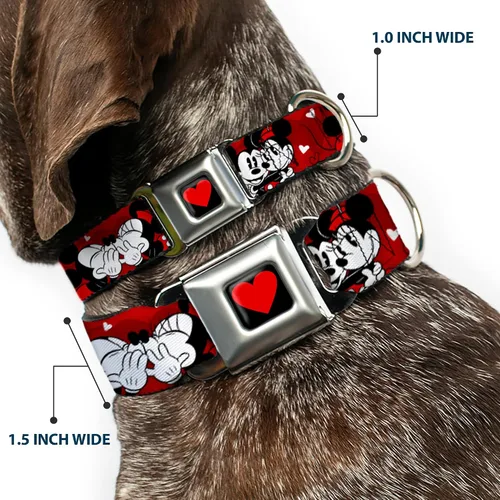 Vista 2 de Buckle-Down Collar de perro con hebilla de cinturón de seguridad Mickey Minnie Hugs Kisses Poses Reds White, multicolor, 1 pulgada de ancho – Se