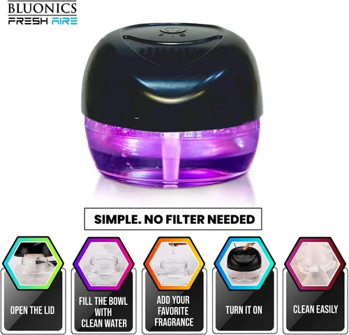Vista 4 de Fresh Aire máquina con fragancia de lavanda Rainmate arcoíris de color negro con 6 luces ledes de color cambiante