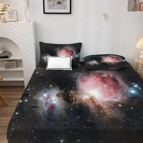 Vista 23 de Galaxy Sheets - Juego de sábanas de tamaño individual, sábanas de microfibra suave y bolsillo profundo, sábanas y fundas de almohada estampadas sin