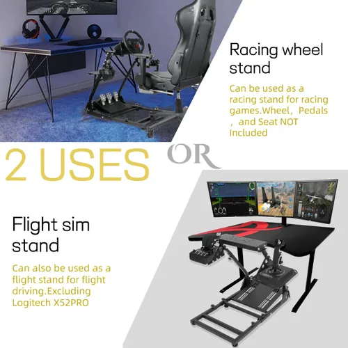 Vista 6 de Marada Wheel Stand and Flight Sim Stand Compatible with Thrustmaster HOTAS WARTHOG, Logitech G25 G27 G29 G920 Adjustable Foldable