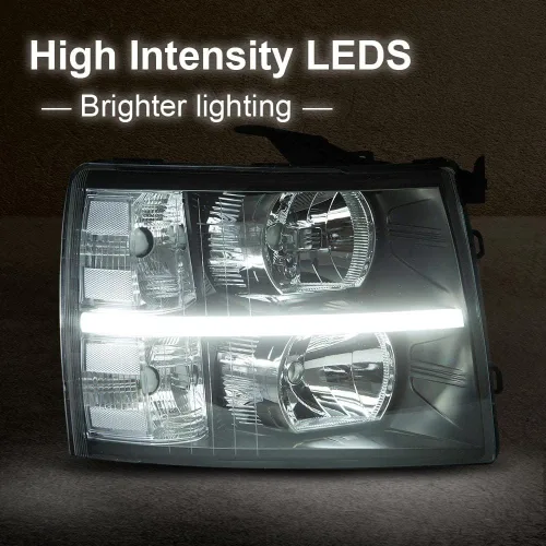 Vista 5 de PIT66 Conjunto de faros delanteros de barra LED compatible con Chevy Silverado 1500 2007-2013/Fit Silverado 2500 3500 y HD 2007-2014, faros Lente
