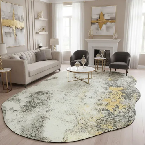 Vista 24 de Alfombra moderna con forma abstracta beige para sala de estar, dormitorio, comedor, contemporánea, lavable, de 2 x 3 pulgadas, decoración