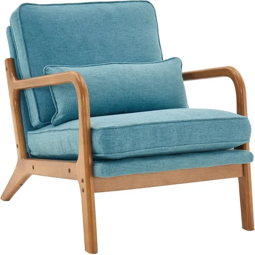 Vista 10 de Lestar Sillón individual, sillas de sofá de acento moderno, asiento tapizado de lino con cojín de respaldo y almohada para sala de estar (beige)