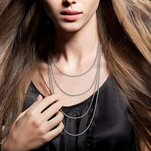 Vista 7 de Fodizi Collar de cadena de plata de ley 925 para mujeres y niñas de 0.031in, cadena de caja delicada, elegante collar italiano brillante, súper fino
