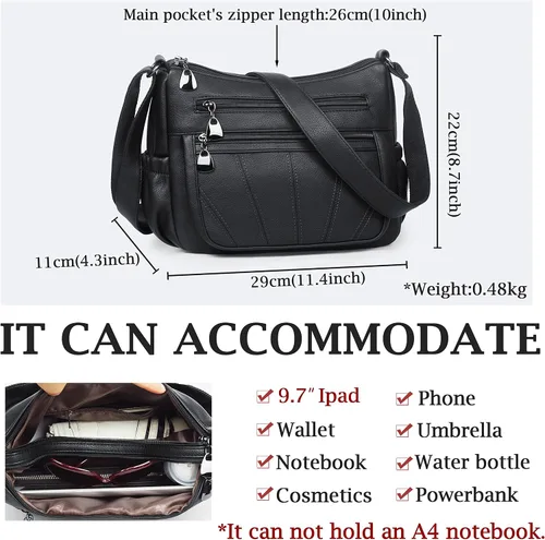 Vista 3 de Bolso cruzado para mujer, bolso de hombro suave de piel sintética, bolso mediano y espacioso, bolso de mano de moda con asa superior