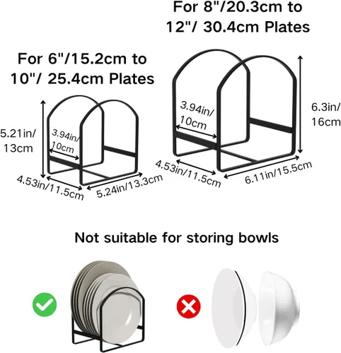 Vista 6 de LINFIDITE Paquete de 2 soportes organizadores de platos de cocina para gabinete, ahorrador de espacio, estante de almacenamiento de platos Negro