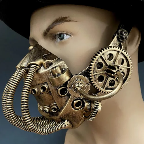 Vista 3 de MASQ Masquerade Gas Mask Respirator Jaw Mask with Hose Tube Steampunk Burning Man Halloween Party Wear