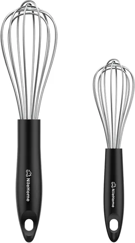 Vista 13 de NileHome Batidor de silicona de 10 pulgadas, batidor de cocina Wisk Wire para cocinar, batir, mezclar, batir, agitar, color negro