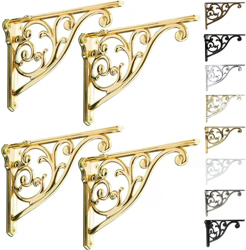 Vista 77 de Soportes de estante de 4 pulgadas, paquete de 4 soportes de pared de latón antiguo de alta resistencia, estantes decorativos de cocina victoriana