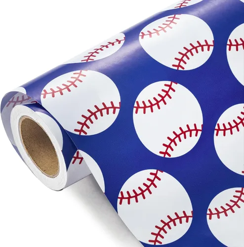 Vista 17 de WRAPAHOLIC Rollo de papel de regalo de béisbol - Rollo mini - 17 pulgadas x 9.8 pies - Papel de regalo deportivo clásico de béisbol, perfecto