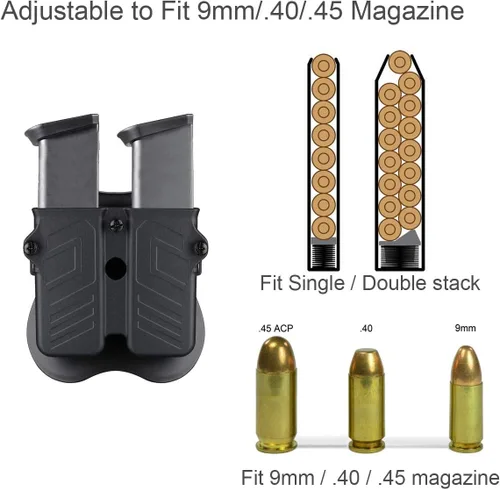 Vista 4 de Porta revistas doble, 0.354 in 0.394 in .40 .45 bolsa de revista de pila simple y doble, funda universal para revistas para Glock/Sig