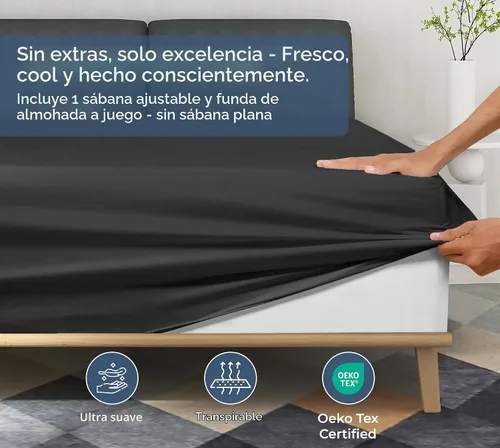 Vista 5 de Royale Linens Sábana bajera con funda de almohada, sábana bajera individual con 1 funda de almohada, 300 hilos, 100% algodón orgánico, se adapta a