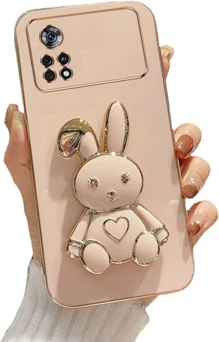 Vista 98 de Funda con soporte de conejo de corazón para Xiaomi Redmi A1, galvanizado suave TPU protector delgado a prueba de golpes con lindo conejito soporte