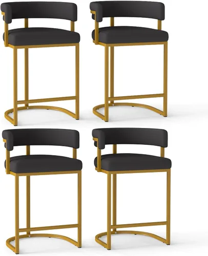 Vista 26 de Modern Barrel - Juego de 2 taburetes de bar de terciopelo de 24 pulgadas con respaldo y brazos cómodos, silla de isla de cocina tapizada de sherpa