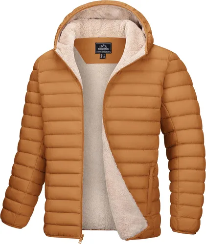 Vista 12 de MAGCOMSEN Chaqueta acolchada para hombre con capucha, forro de vellón, chaqueta térmica resistente al agua, chaqueta de plumón con cremallera