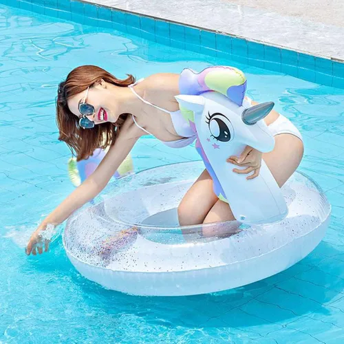 Vista 7 de CICITOYWO Flotadores de piscina para niños pequeños, balsa flotadora inflable para niños y adultos con asa, juguetes flotadores de playa para nadar