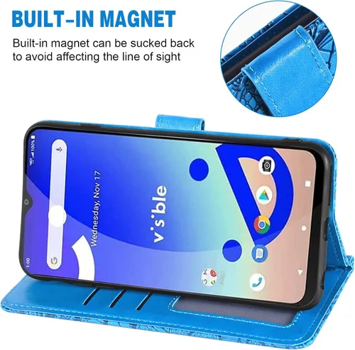 Vista 3 de Asuwish WTVIS01 - Funda de teléfono para teléfono visible de medianoche con protector de pantalla de vidrio templado y cartera de encaje, soporte