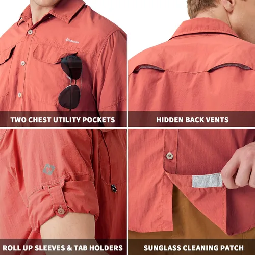 Vista 27 de NAVISKIN Camisas de pesca con protección solar UPF 50+ de manga larga para hombre, PFG para senderismo, viajes, campamento