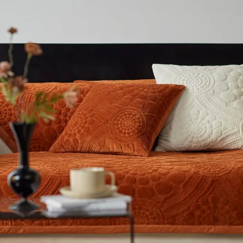 Vista 6 de vctops Fundas acolchadas con bordado circular bohemio para sofá, funda antideslizante para sofá seccional, funda de sofá de felpa súper suave