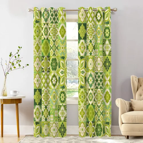 Vista 14 de Shrahala Art Nouveau Floral Pattern Blackout Curtain Tiers, Delicate Vine and Flower Design Kitchen Valance Light Blocking Tier Drapes with Rod