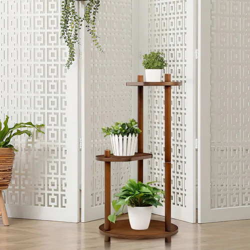 Vista 3 de JMLHMXC Soporte de bambú para plantas de interior y exterior, estante para plantas de 3 niveles, soporte de esquina alto para plantas para sala