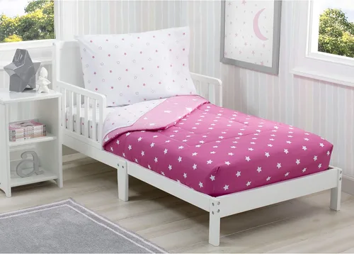 Vista 4 de Delta Children Juego de ropa de cama de 4 piezas para niñas – Edredón reversible 2 en 1 – Incluye edredón ajustable para mantener a los más pequeños