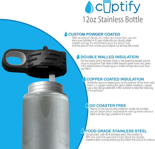 Vista 109 de Cuptify Botella de agua para niños personalizada con nombre en botella de agua aislada con anillo brillante verde de 12 onzas Verde brillante