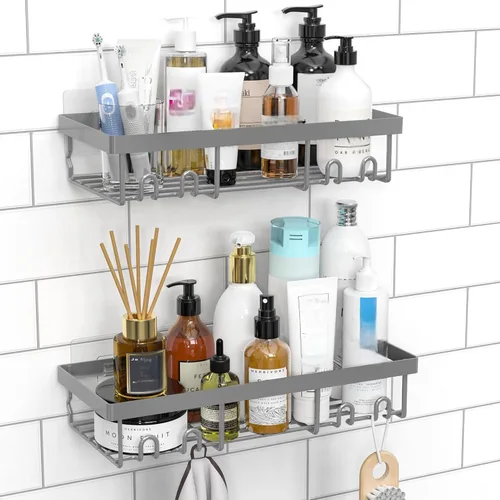 Vista 11 de Moforoco Estante organizador de estante para ducha, cesta autoadhesiva negra para estantes de baño, decoración interior de pared de casa de campo