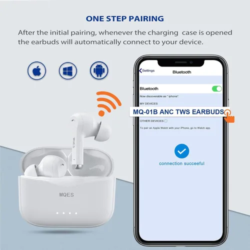 Vista 6 de Auriculares inalámbricos con cancelación activa de ruido, auriculares intrauditivos Bluetooth 5.2, auriculares integrados de 4 mics, control táctil