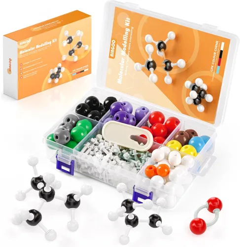 Vista 9 de Kit de modelo de química orgánica, 124 piezas, kit de modelo molecular portátil para clases de química, conjunto de modelos de elementos atómicos