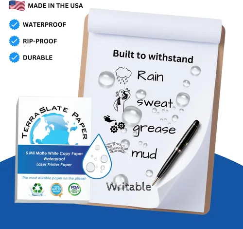 Vista 8 de TerraSlate - Papel impermeable de alta calidad, 5 mil, 8.5 x 11 pulgadas, compatible con impresora láser y copiadora, duradero y resistente a