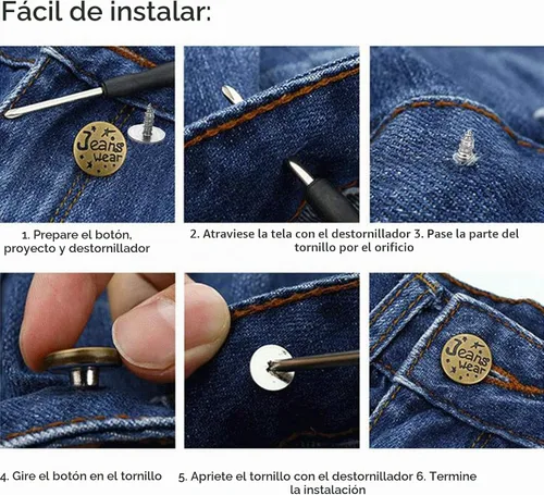 Vista 4 de Arokimi Reemplazo de botones de jeans, botones instantáneos sin coser para pantalones con herramienta, 0.669 in Metálico