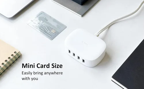 Vista 3 de Estación de carga USB de 4 puertos – BULL Bloque de cargador USB múltiple, cable de carga de pared blanco de 6 pies para múltiples dispositivos